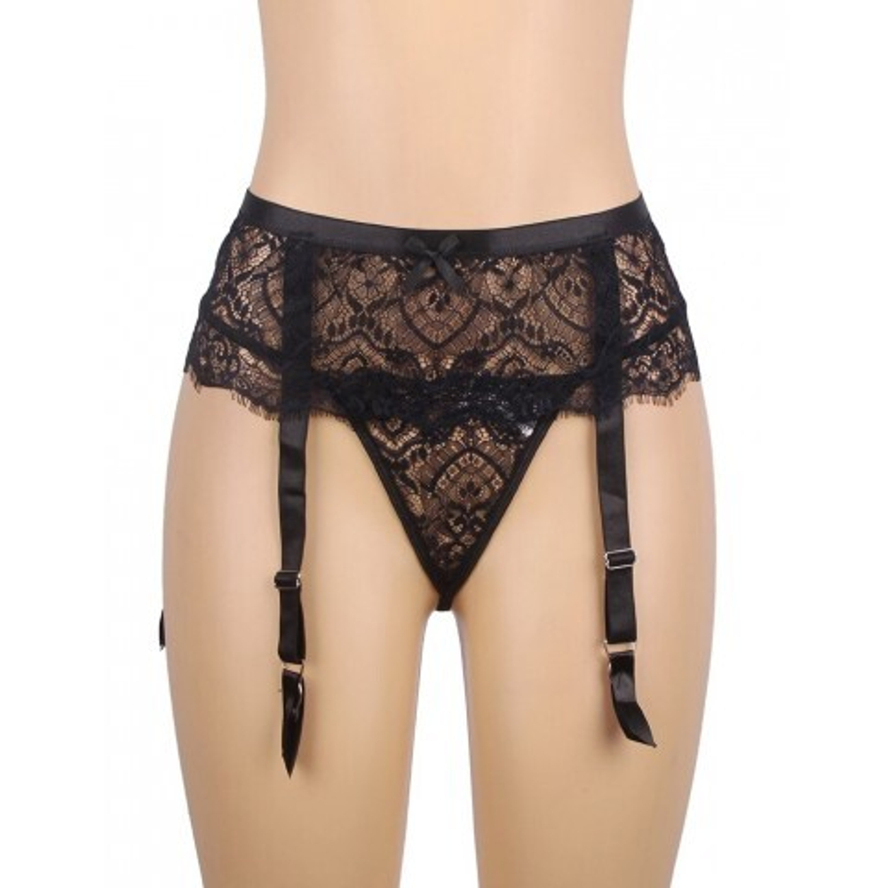 Кружевные трусики с поясом и подвязками для чулок черные Tender (XL)