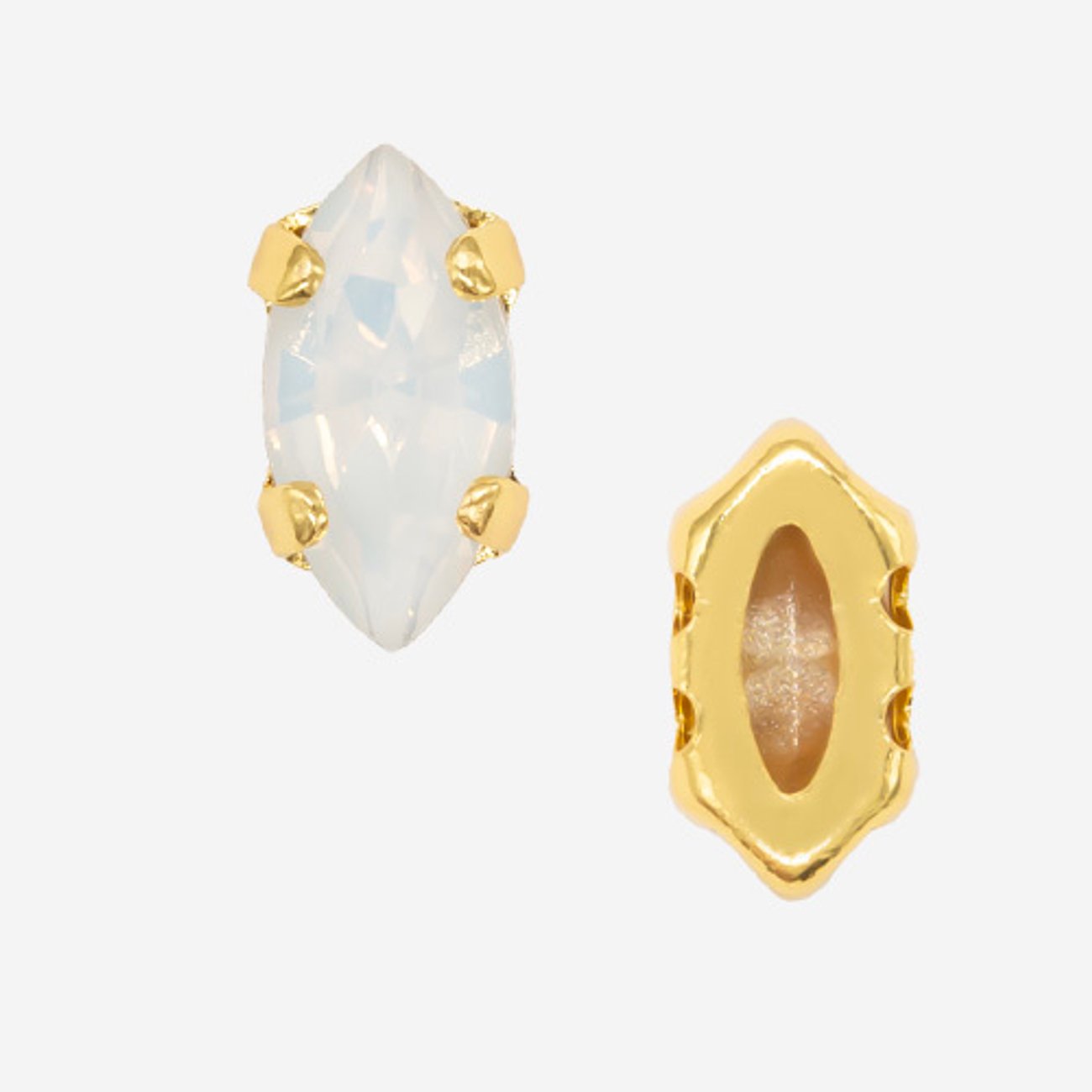 Кристалл Маркиз (Marquise Fancy Stone) в цапах, оттенок "Белый Опал"/"White Opal", 8*4мм, позолота