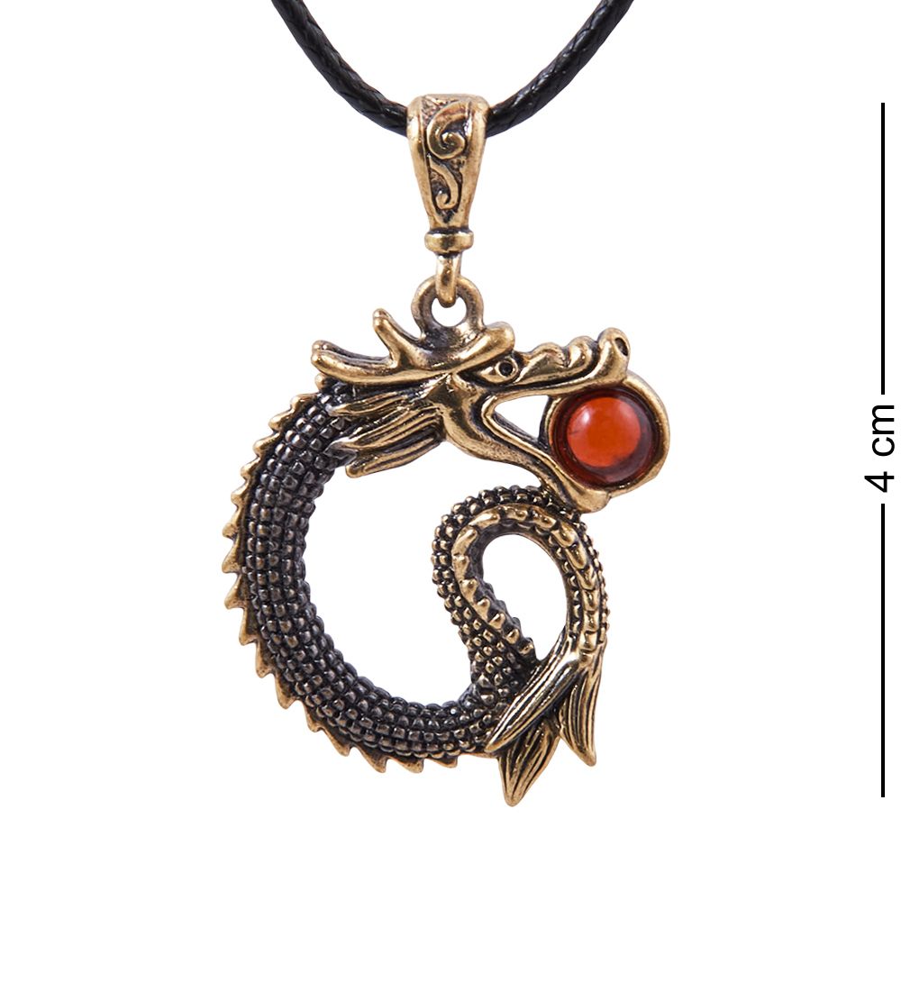 AM-3870 Подвеска «Дракон Мушу» (латунь, янтарь)