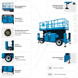 Подъемник самоходный дизельный ножничный с выдвижными платформами SKYER DPL1568