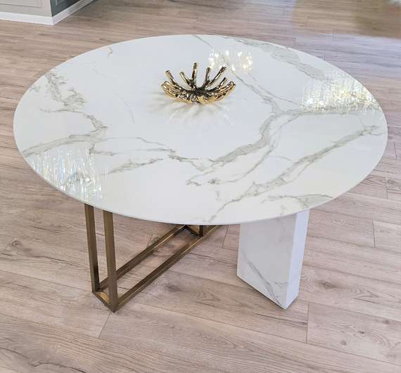 Стол Marble Cross Round, Ø130 см, белый керамогранит