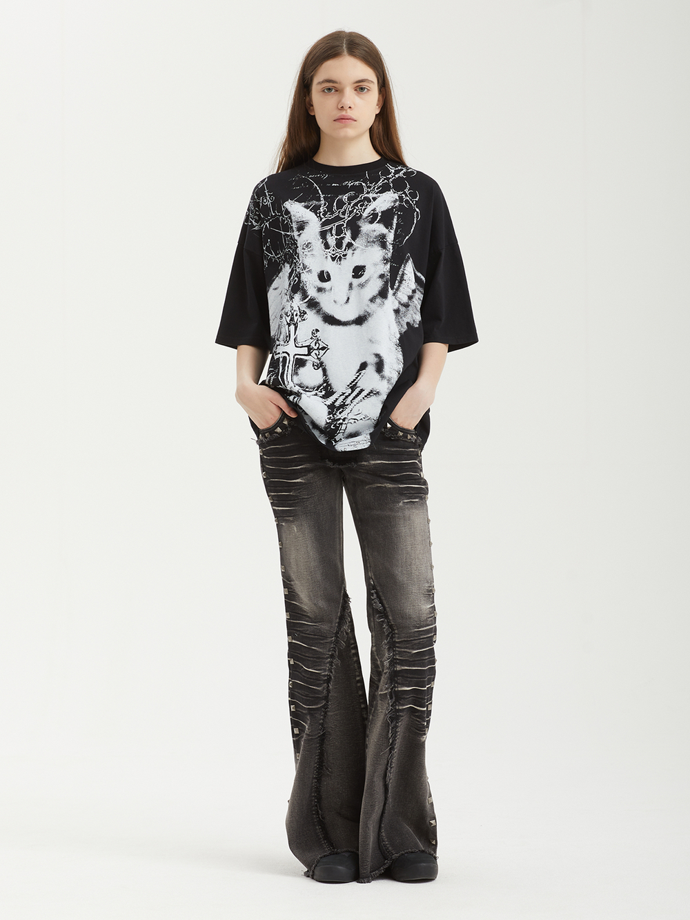 Женская Футболка Halo Purr Black Kitten Graphic Oversized