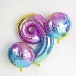 Шар (32''/81 см) Цифра, 9, Диагональная радуга, Градиент, 1 шт. в уп.
