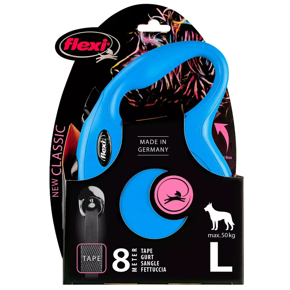 Рулетка flexi NEW LINE Classic L (до 50 кг) лента 8 м синяя