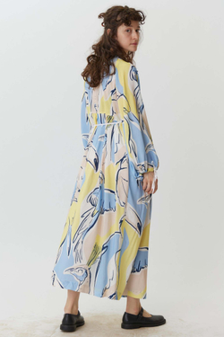 Платье на запах с широкими рукавами длины макси с птицами