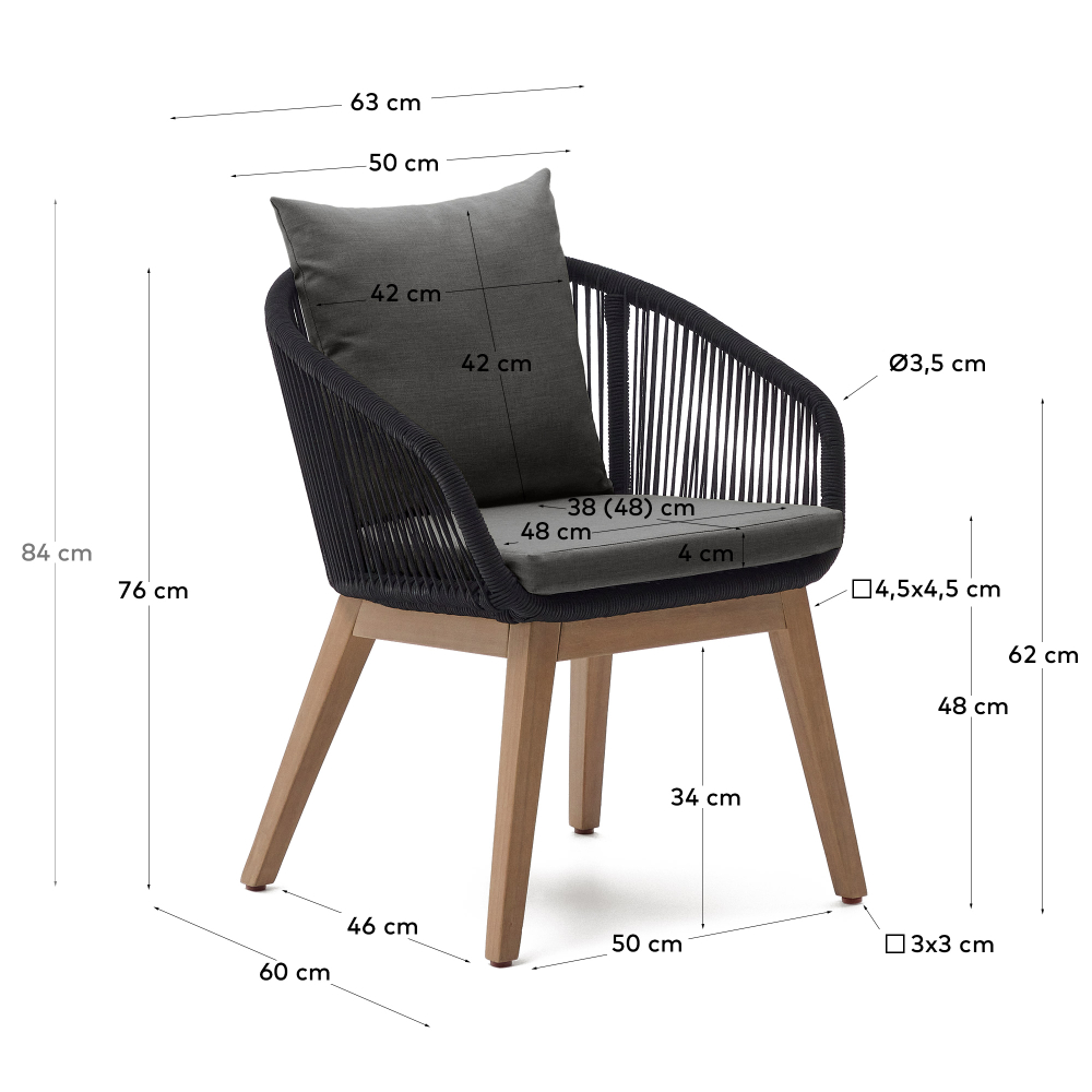 Portalo Стул из черного шнура с ножками из массива акации