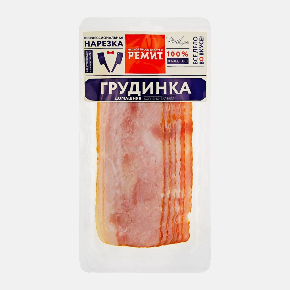Грудинка Ремит Домашняя копчено-вареная нарезка 150г
