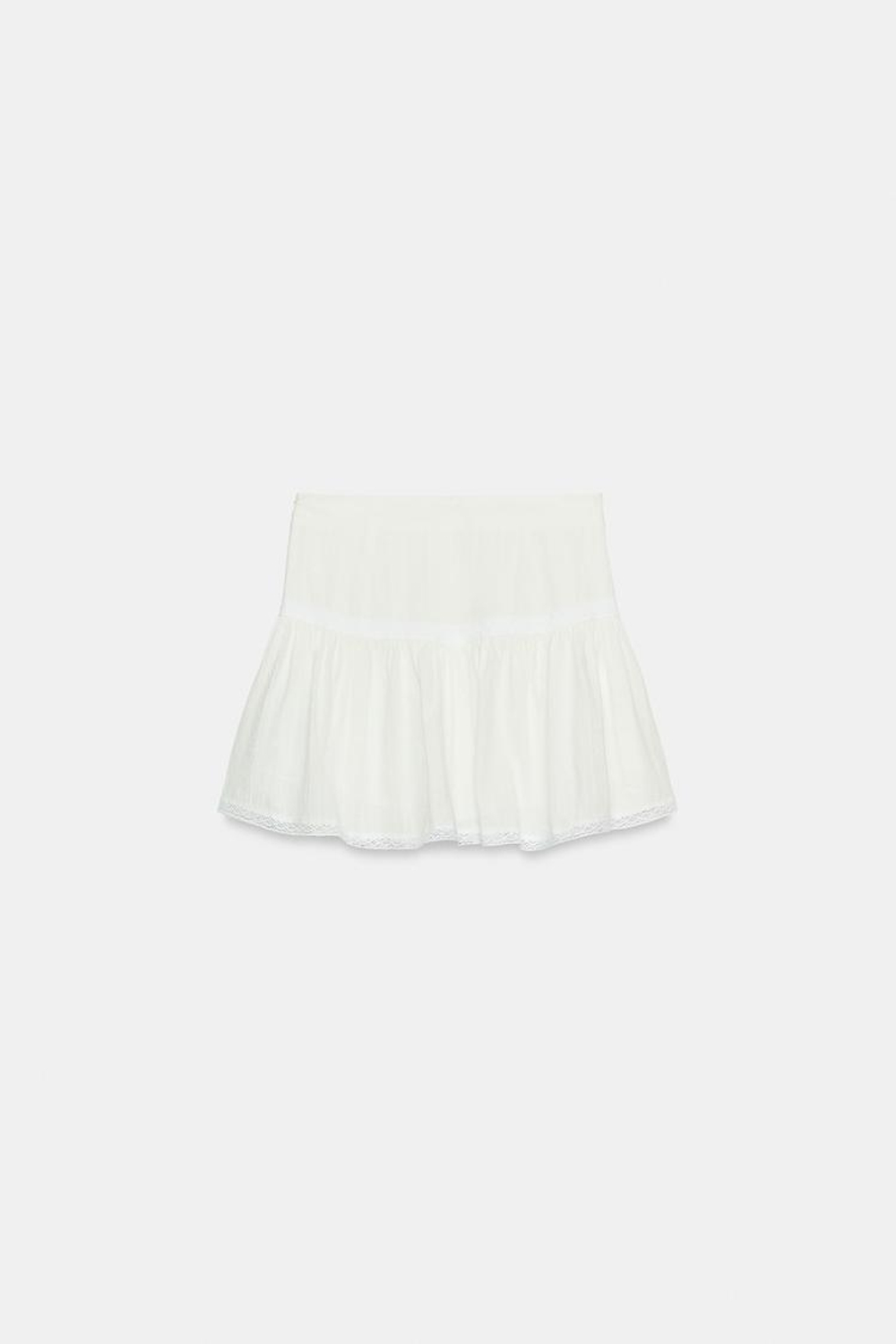 ZARA РОМАНТИЧНАЯ ЮБКА-ШОРТЫ С КРУЖЕВОМ, ЭКРЮ