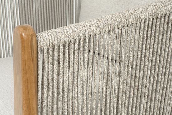 "Сидней" кресло плетеное из роупа, основание тик, каркас алюминий бежевый, роуп бежевый, ткань бежевая