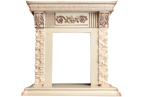 Каминокомплект Luxemburg (каменный) - Сланец/Cлоновая кость с патиной с очагом Majestic FX M Black RC