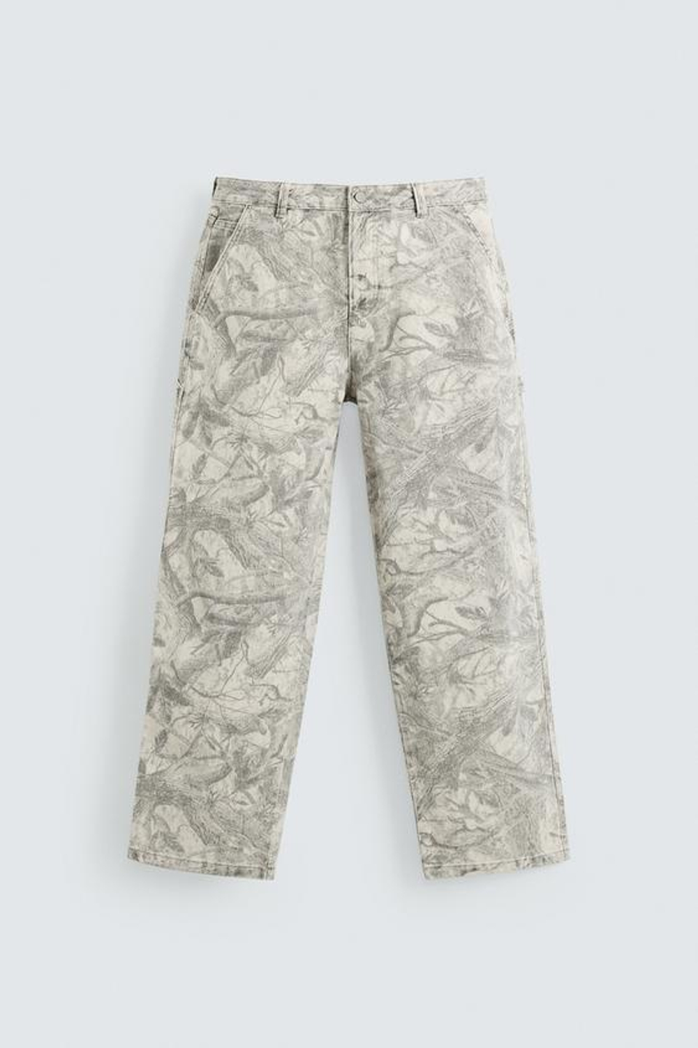 ZARA БРЮКИ КАРГО С АБСТРАКТНЫМ ПРИНТОМ, ЭКРЮ/СЕРЫЙ