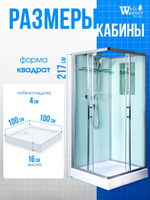 Душевая кабина WeltWasser без силикона (100х100) прозрачное стекло, поддон низкий