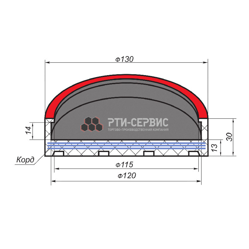 Резиновая накладка (РТИ-СЕРВИС 1015К) для подъемников "Nussbaum", кордированная