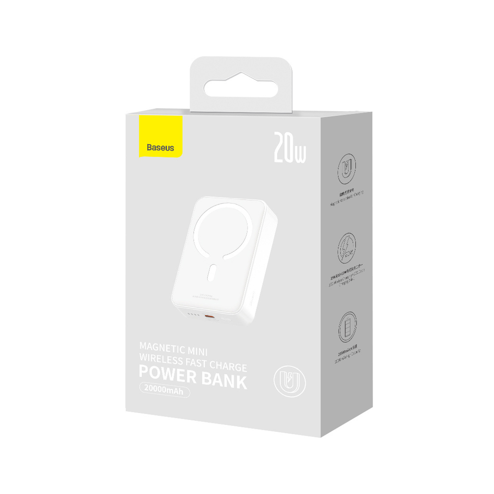 Внешний аккумулятор + Беспроводная зарядка Baseus Magnetic Mini Wireless Fast Charge Power Bank C+Qi 20000mAh 20W (MagSafe) - White