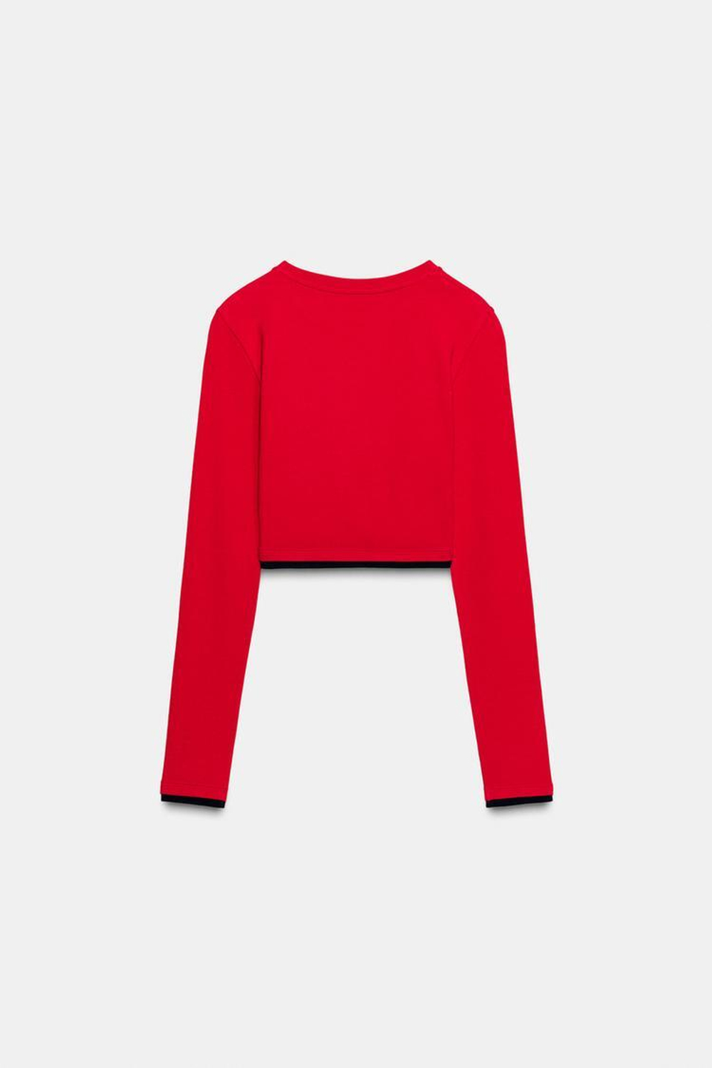 ZARA УКОРОЧЕННАЯ ФУТБОЛКА С ДВОЙНЫМ ЭФФЕКТОМ, КРАСНЫЙ