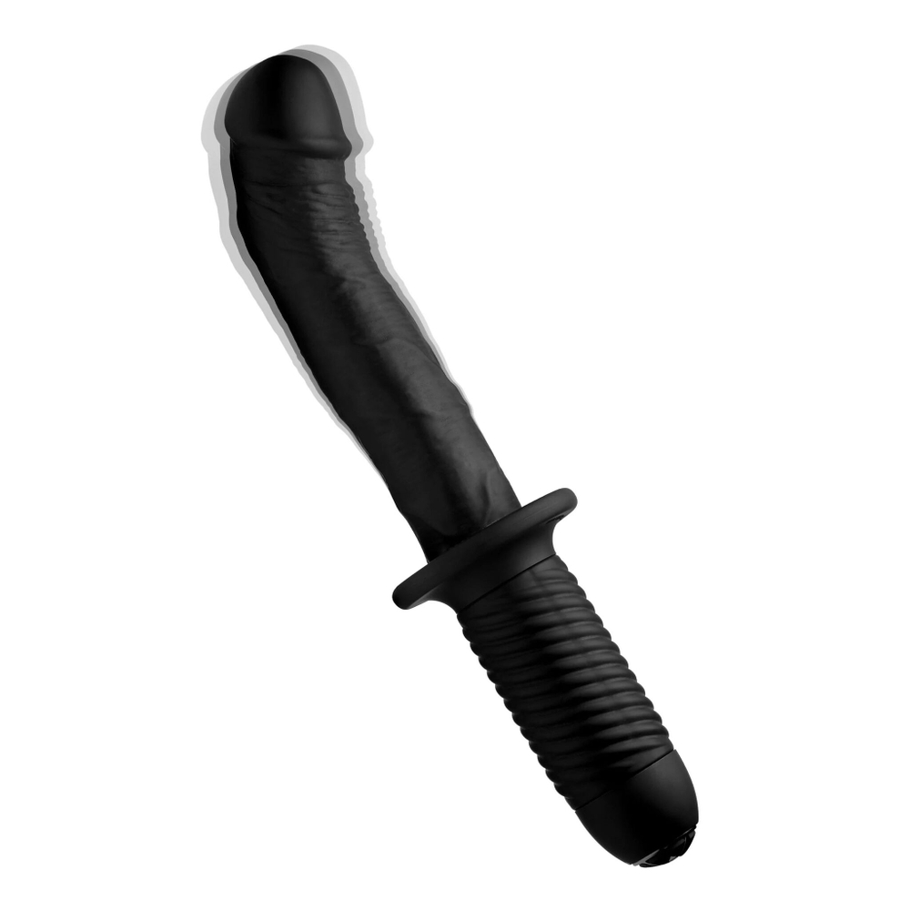 Черный вибратор The Large Realistic 10X Silicone Vibrator with Handle