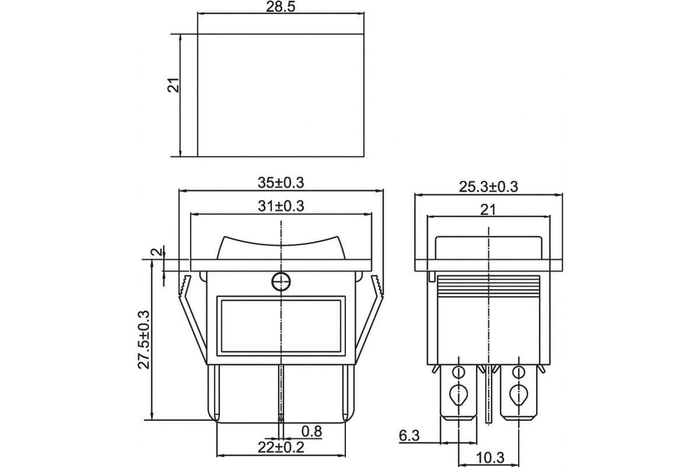 Клавишный переключатель REXANT 250v 15а (6с) on-off-on черный с нейтралью (rwb-508, sc-767) 10 шт 36-2370