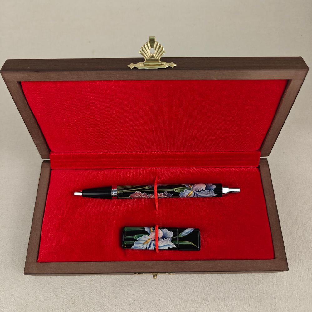 Набор "Ирисы" флешка и ручка Parker с ручной росписью Палех в футляре