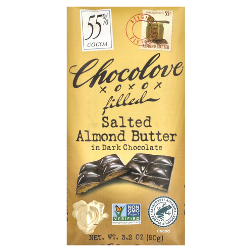 Chocolove, соленая миндальная паста в темном шоколаде, 55% какао, 90 г (3,2 унции)
