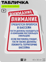 Табличка для бассейна "Для посещения бассейна нужен документ", на пляж, для общественной и частной зоны отдыха, информационная, 40х30 см, Silver Plane x Айдентика Технолоджи