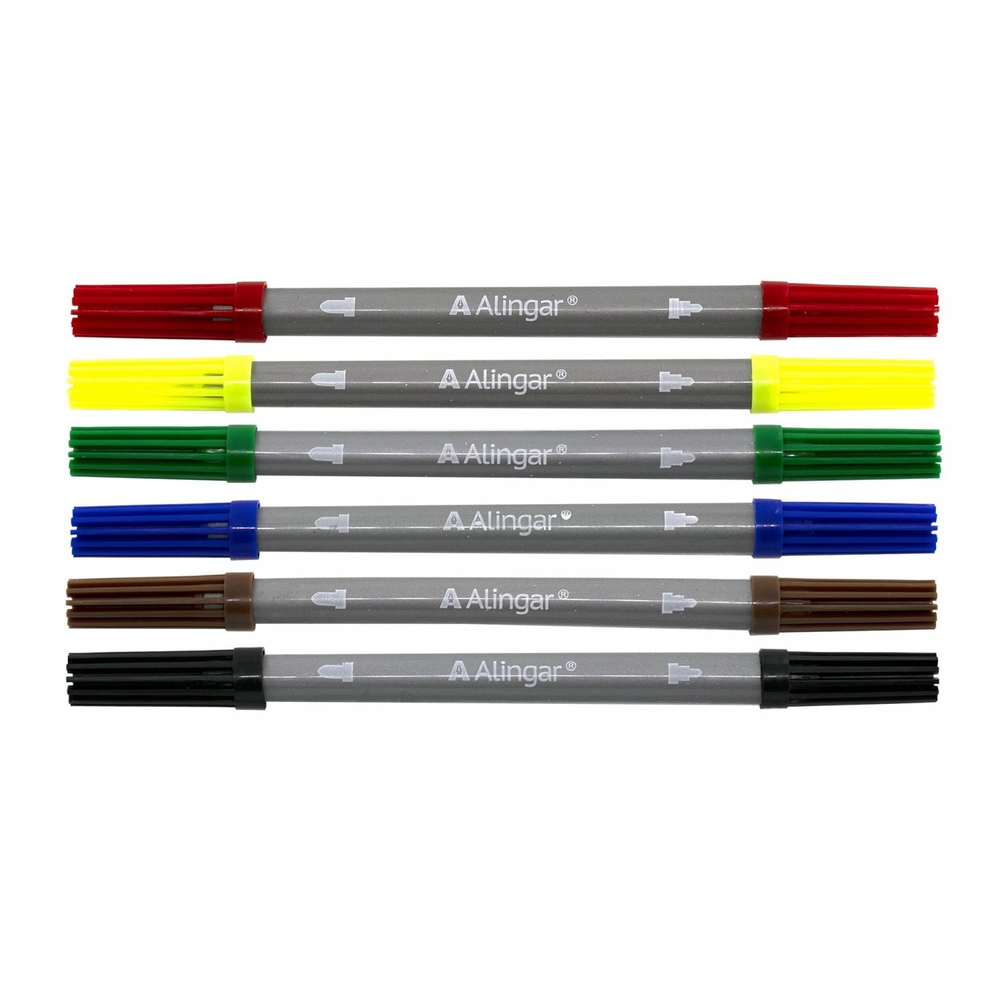 Фломастеры двухсторонние, 6 цв, Alingar, смываемые чернила, корпус круглый, "Time to create", вентилируемый колпачок, упаковка ПВХ, европодвес