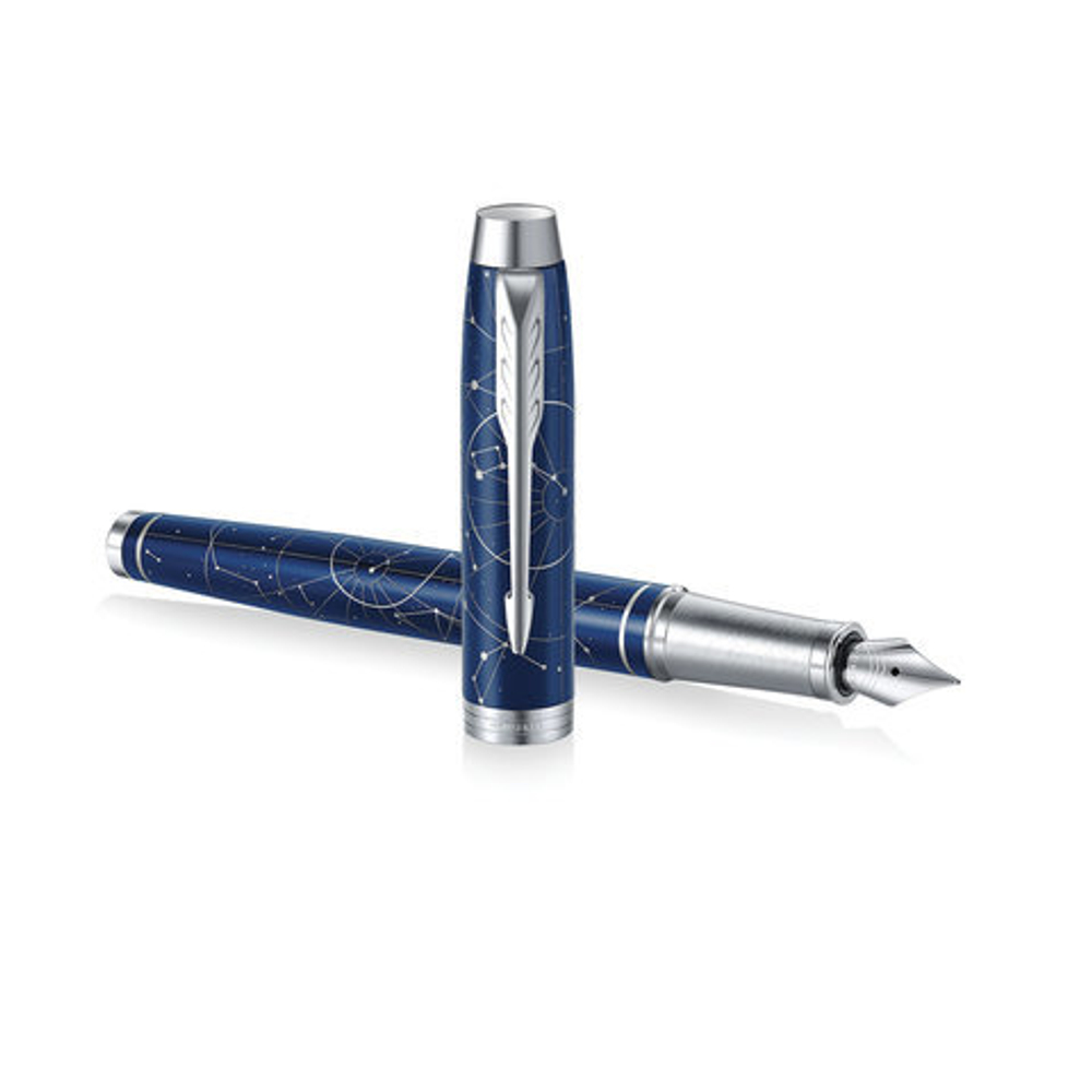 Ручка перьевая PARKER "IM Midnight Astral CT", корпус темно-синий, хромированные детали, черная, 2074147