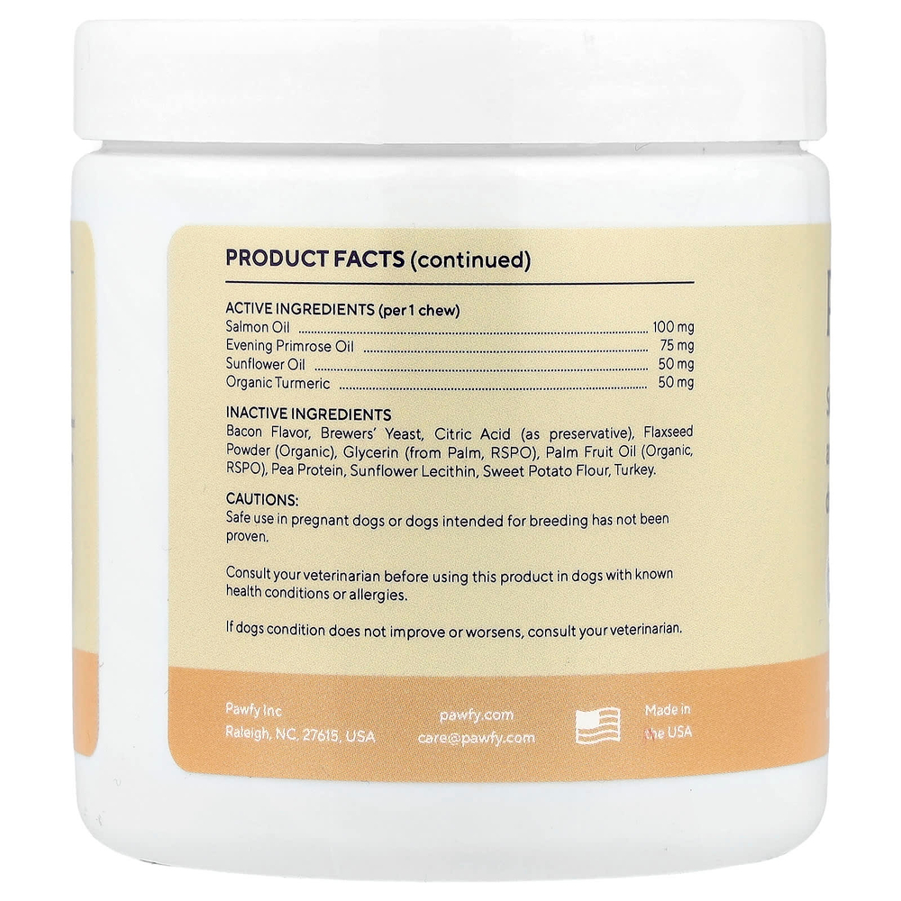 Pawfy, Skin And Coat, индейка и бекон, 30 жевательных таблеток, 113 г (4 унции)