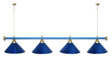 Лампа STARTBILLIARDS 4 пл. (плафоны золотые,штанга синяя,фурнитура золото)