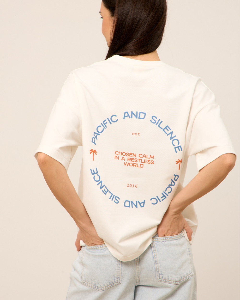 Футболка 03, ТИШИНА И УМИРОТВОРЕНИЕ, сине-оранжевая