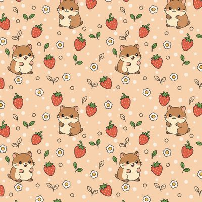 Милые хомячки с ягодками и цветами