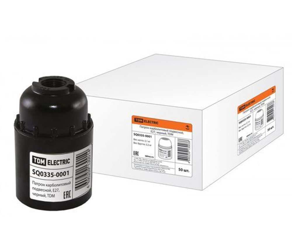 Патрон для лампы TDM Electric / ТДМ Электрик подвесной со стикером, карболит черный, Е27, SQ0335-0001 / электрооборудование (комплект из 50 шт)