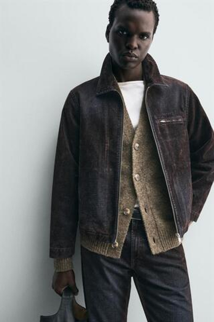 ZARA КУРТКА ФЛОКИРОВАННЫЙ БАРХАТ, КОРИЧНЕВЫЙ