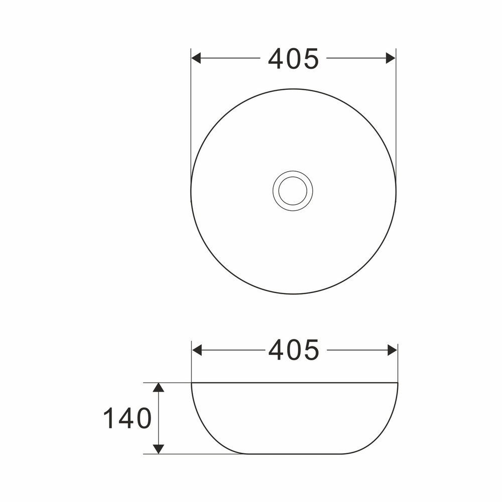 Раковина накладная на столешницу WAVE Round 405*405*140 ш*г*в без перелива,белый,круг