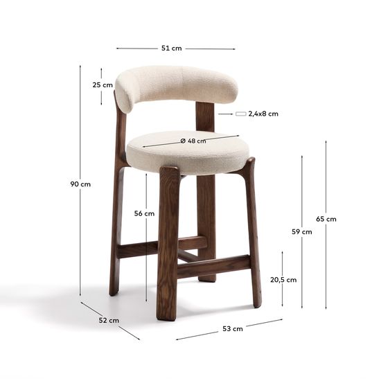 Полубарный стул Granite из бежевой синели и ясеня с отделкой орех 65 см