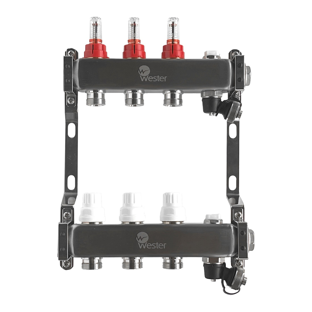 Коллектор Wester нерж. 1"-3/4 в сборе с расходомерами на 3 выхода, MUFS3134