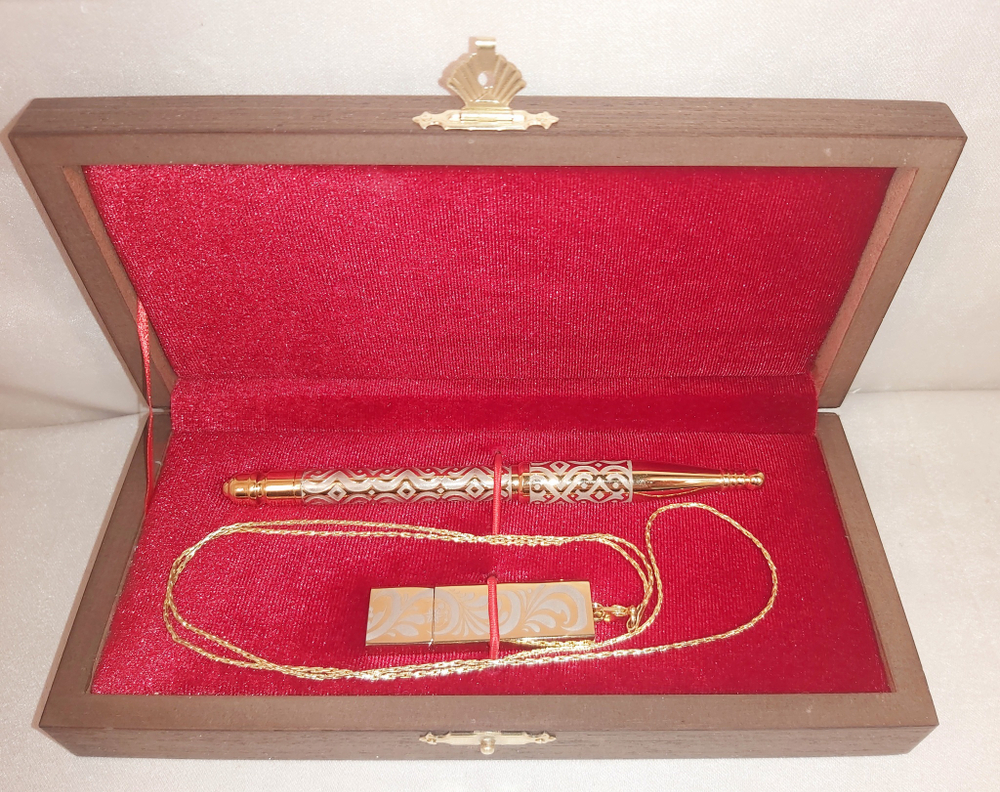 Набор ручка с флешкой "Герб РФ" 32гб (Златоуст)