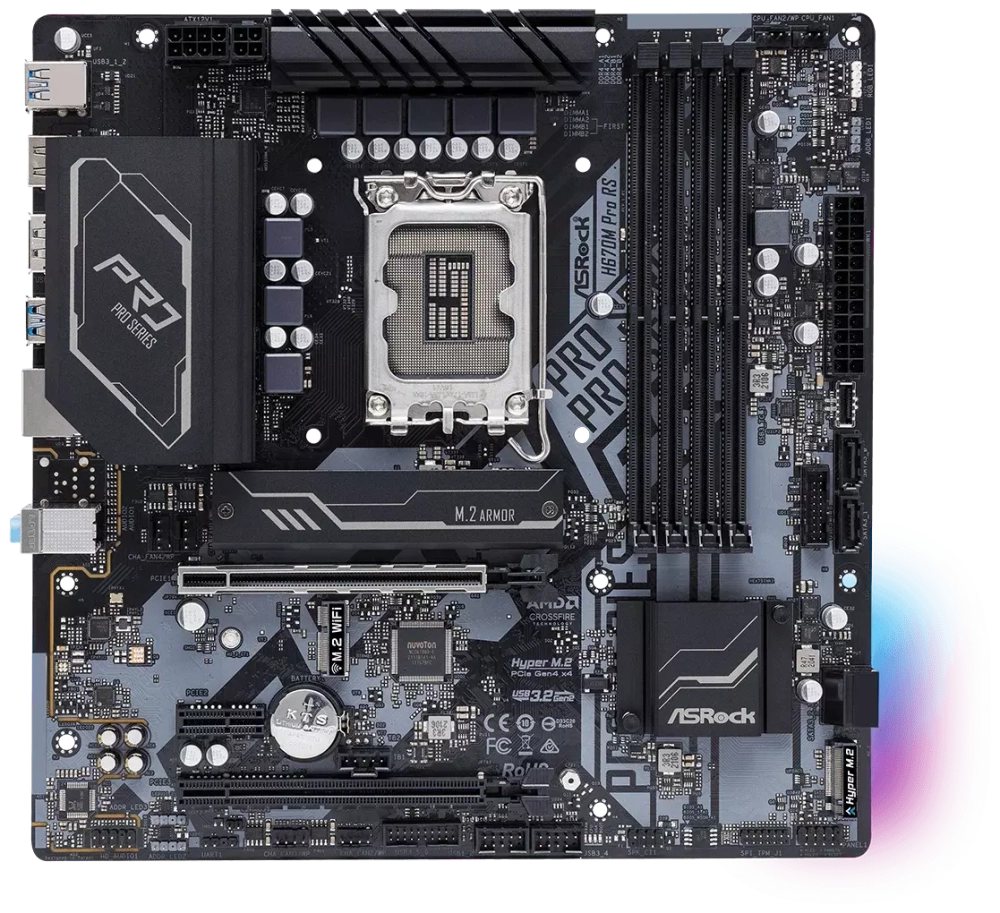 Материнская плата ASROCK H670M PRO RS, LGA 1700, Intel H610, mATX, RTL