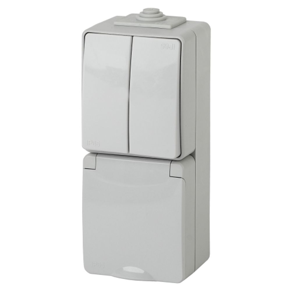 Блок розетка с выключателем ЭРА Эксперт 11-7608-03 двойным IP65 16A-10AX-250В ОУ серый | Эра Эксперт