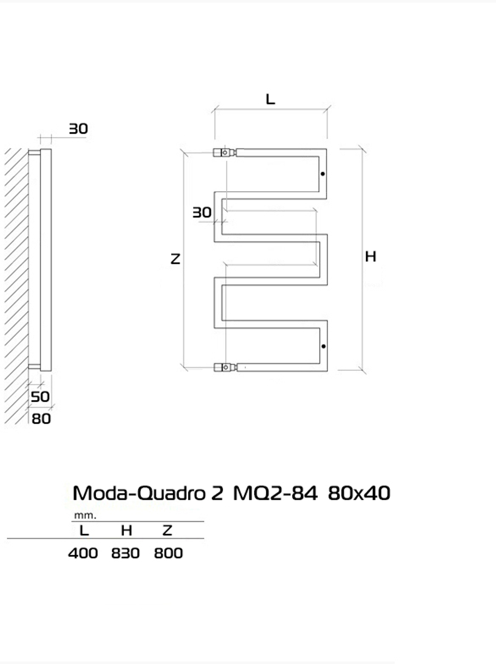 Moda-Quadro-2 80х40 (см) Полотенцесушитель водяной