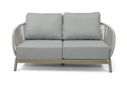 "Прато" диван двухместный из искусственного ротанга, цвет светло-серый, каркас под дерево (холодно-бежевый)