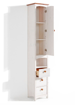 Шкаф 34х30х185, Паула, распашной для одежды, с ящиками, в прихожую, спальню, ванную, детскую, массив сосны, белый, Dipriz