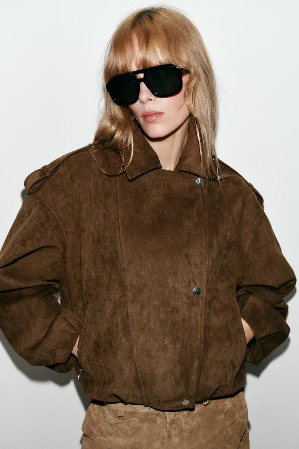 Оверсайз искусственная замша байкерская куртка - ZARA