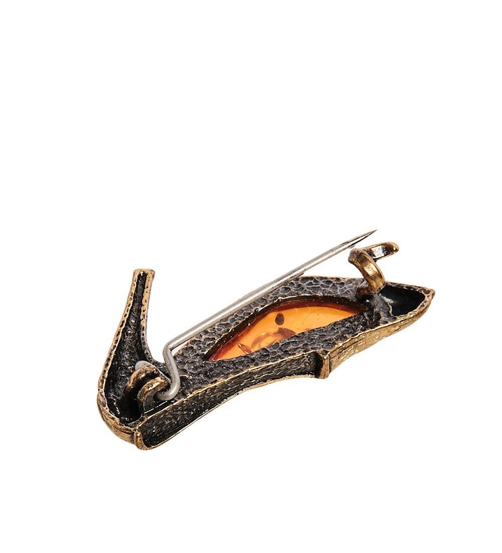 AM-2647 Брошь «Туфелька для Золушки» (латунь, янтарь)