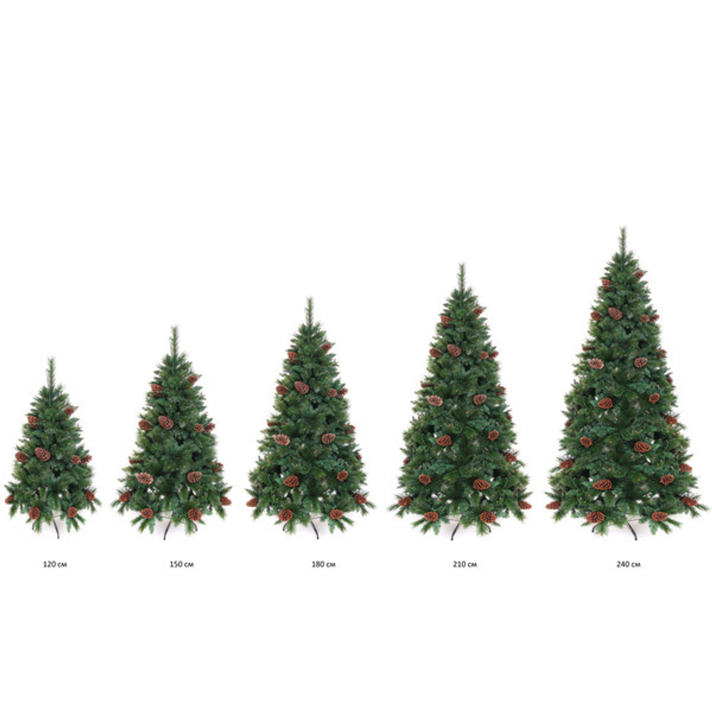 Елка светодиодная «Лесная метель» 210 см, ПВХ+леска (шишки и напыление), 1075 веток, 240 ламп LED, Теплый белый