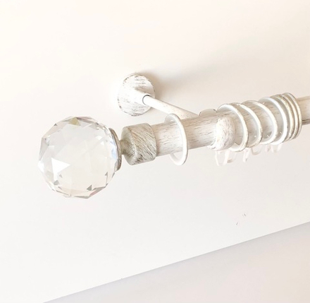 Карниз кованый для штор Кристалл Шар d25 мм однорядный, цвет белое золото