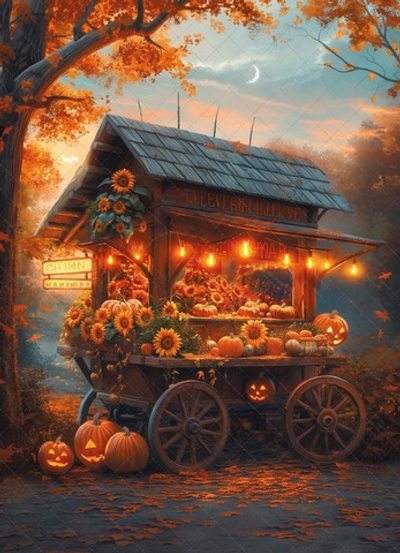 Тележка с тыквами HELLOWEEN - N1  - фон неопреновый