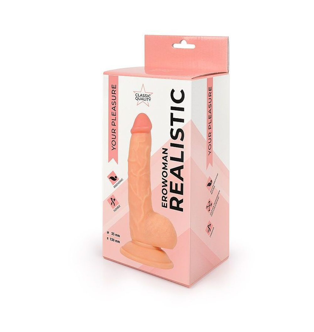 Телесный реалистичный фаллоимитатор Erowoman на присоске - 20 см. (Цвет: телесный)