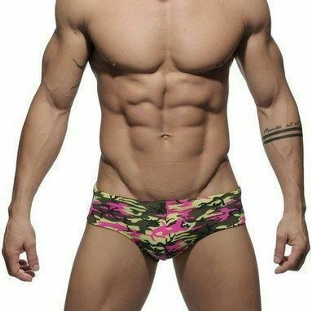 Мужские плавки брифы c Пуш-ап зелено-розовые Addicted Camo Pink Push -Up