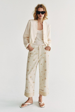 ZARA ДЖИНСЫ TAPERED СО СРЕДНЕЙ ПОСАДКОЙ И ЦВЕТОЧНЫМ ПРИНТОМ — ZW COLLECTION, БЕЖЕВЫЙ