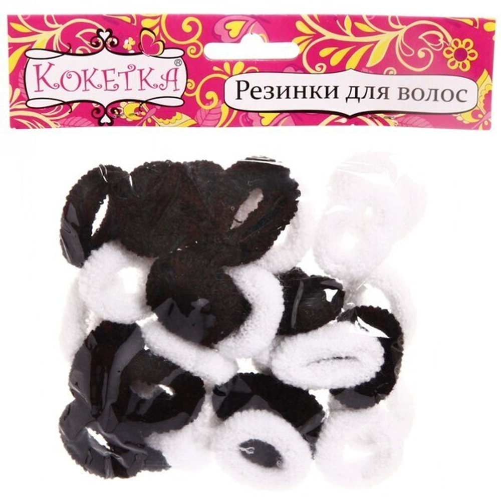 Резинки для волос 30шт Кокетка «Зефир - мохра», цвет черный и белый, d-3см